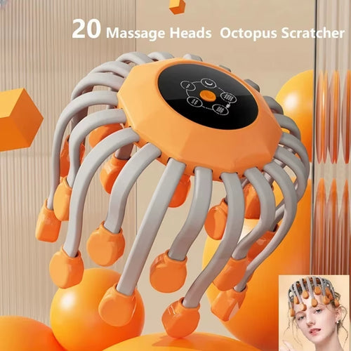 20-Head Scalp Massager with Red Light Therapy and Octopus Design for Stress Relief and Relaxation