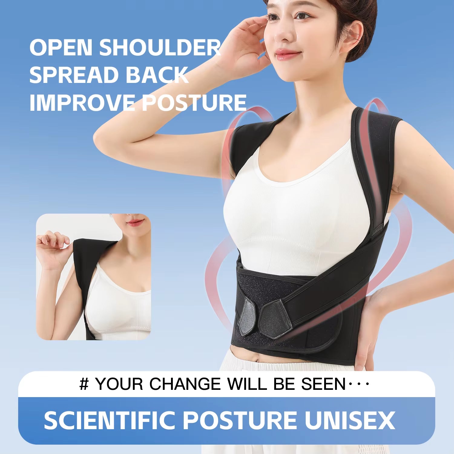 Elevate Your Posture with Our Adjustable Black Posture Corrector Brace for Women - Breathable and Comfortable Support for Students