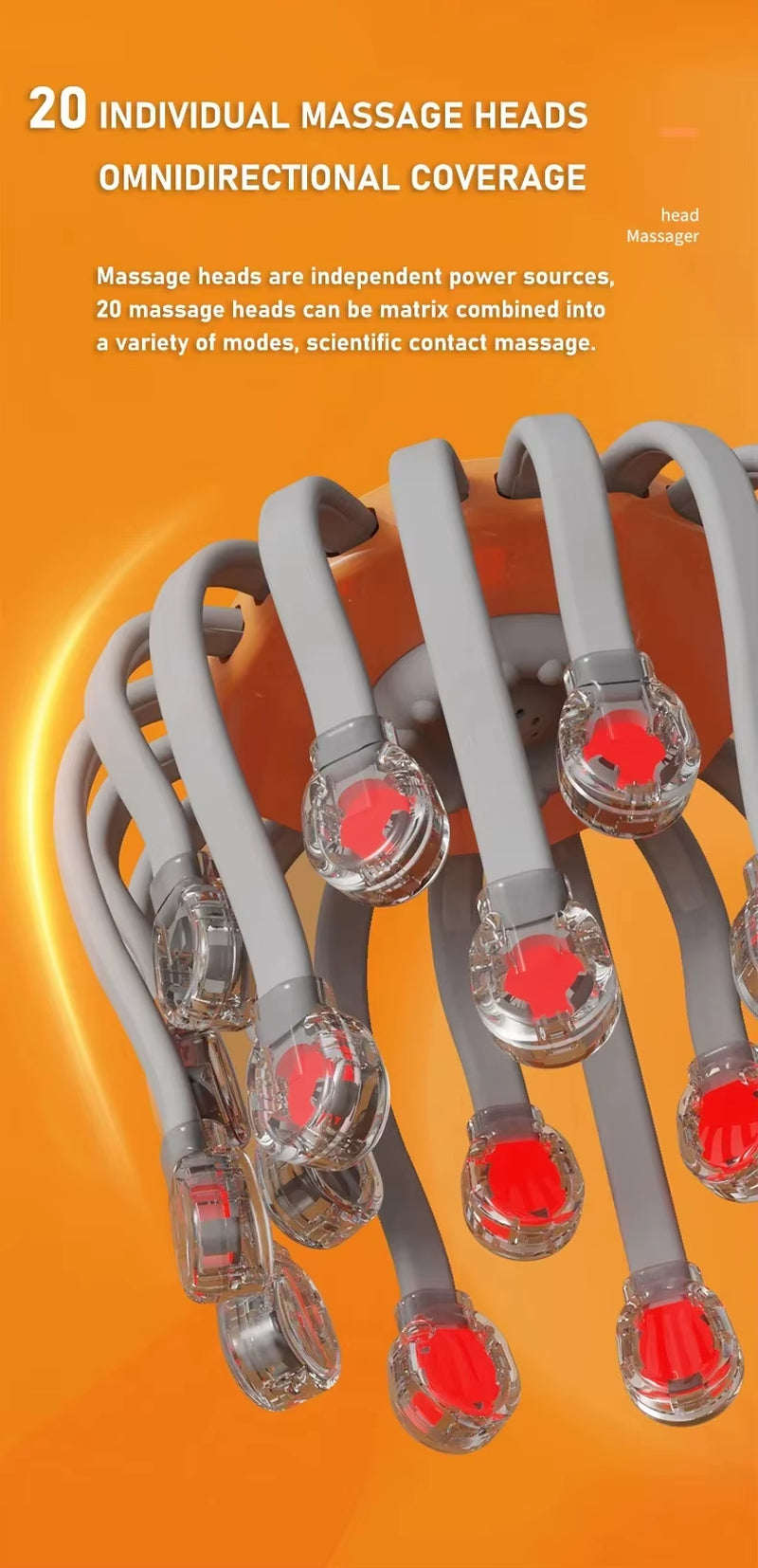20-Head Scalp Massager with Red Light Therapy and Octopus Design for Stress Relief and Relaxation