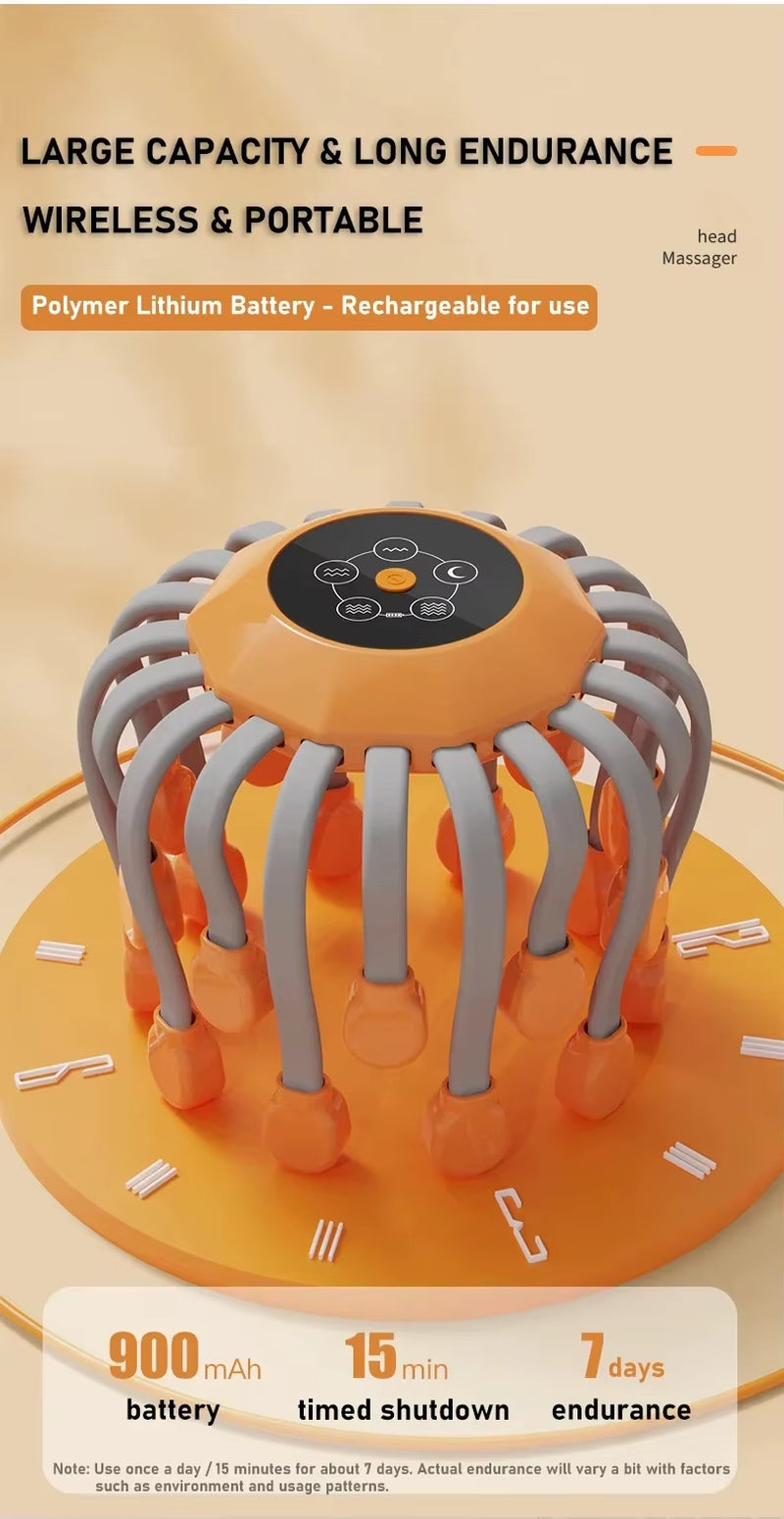 20-Head Scalp Massager with Red Light Therapy and Octopus Design for Stress Relief and Relaxation