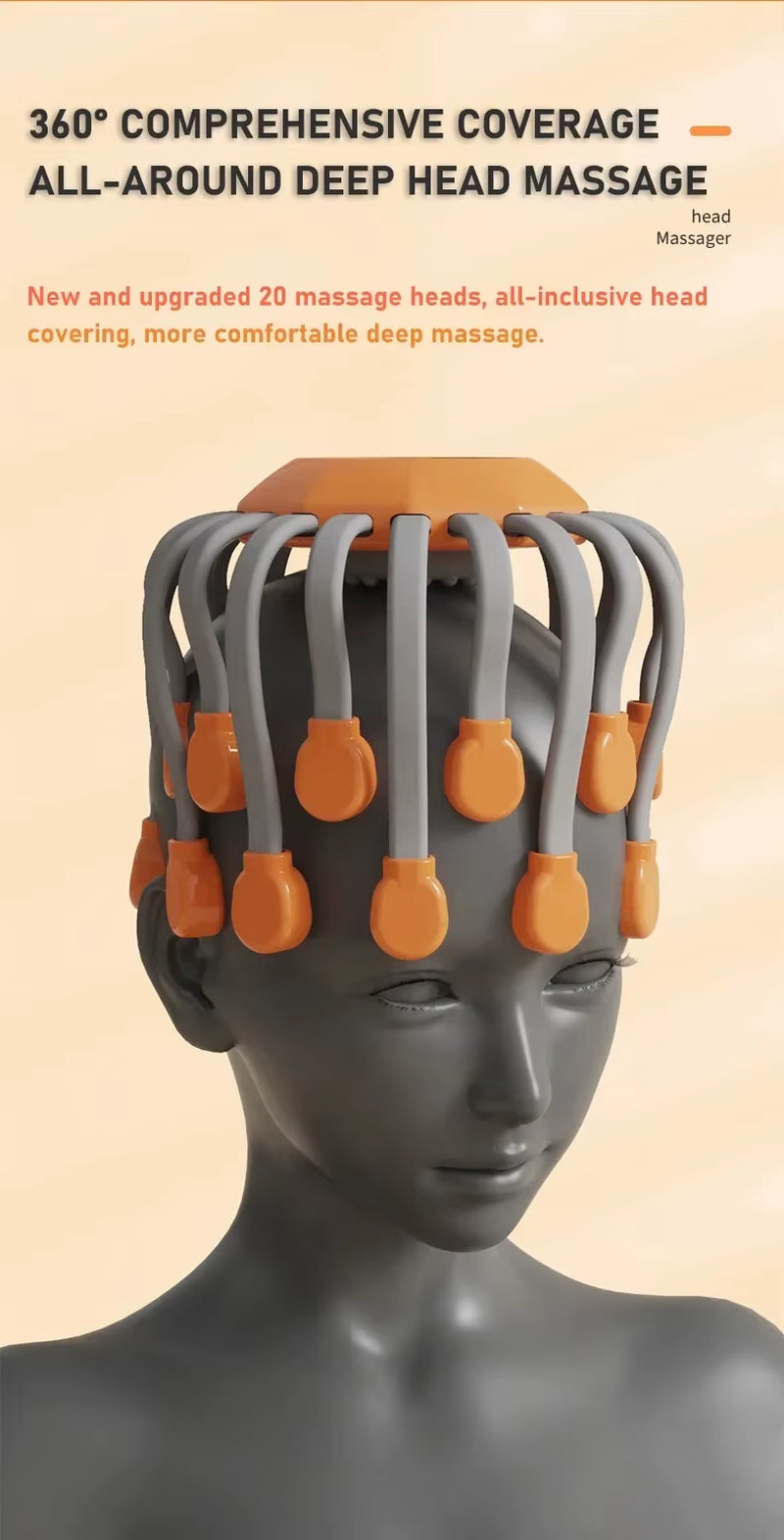 20-Head Scalp Massager with Red Light Therapy and Octopus Design for Stress Relief and Relaxation